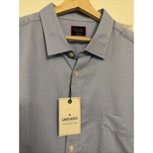 UNTUCKit Mens 3XL Button-Up Blue Shirt 100% Cotton Geometric Pattern Long Sleeve